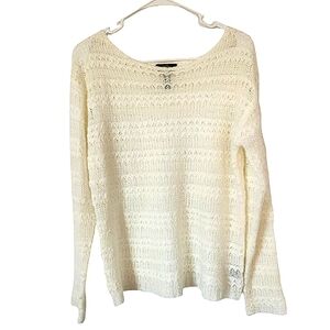 Lauren Ralph Lauren Cream Acrylic Open Weave Sweater Large